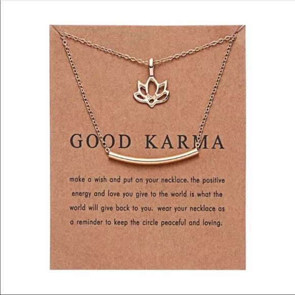 🎉 New Good Karma Lotus and Bar Necklace & Card - Picture 2 of 4